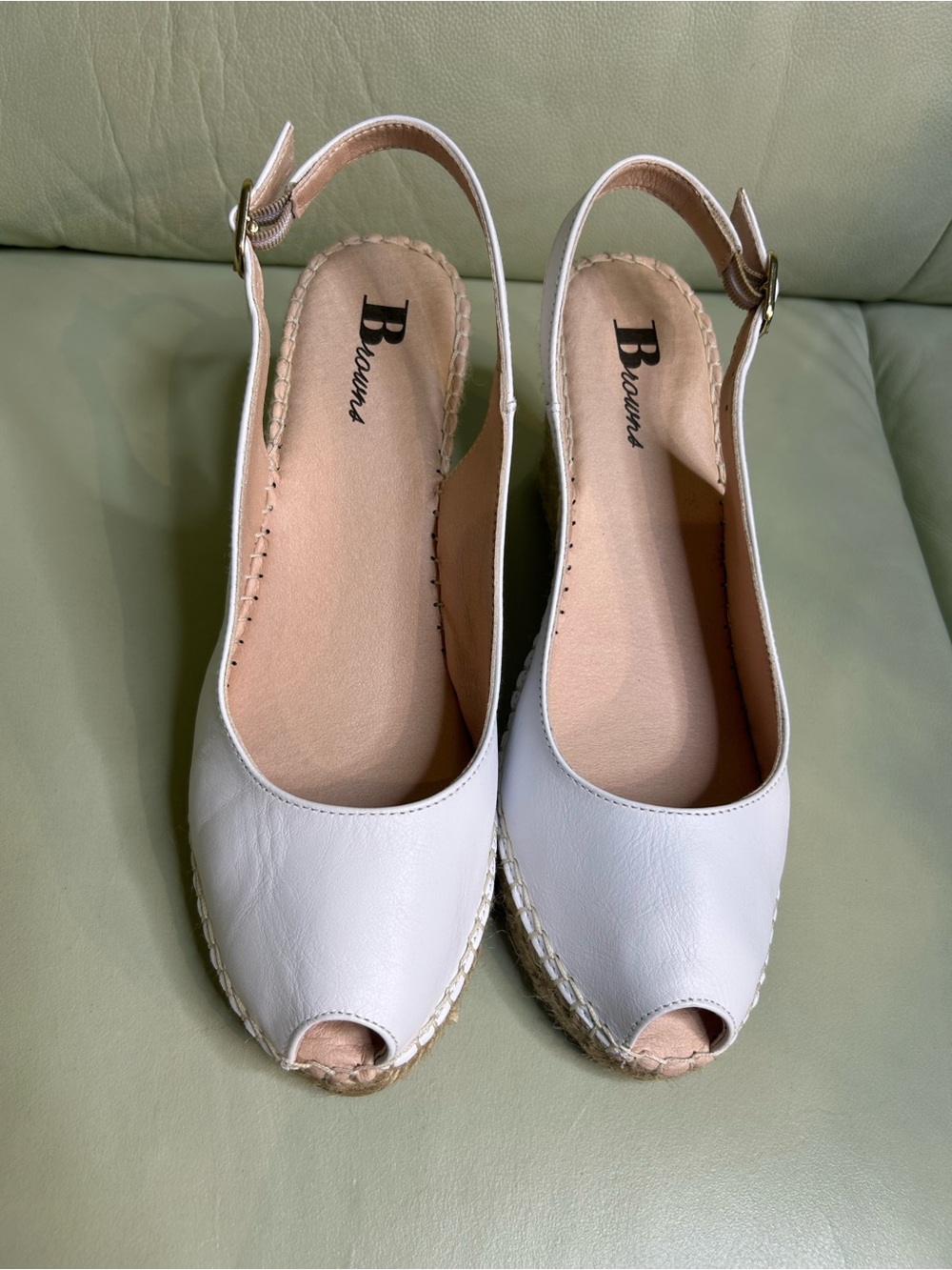 Women’s White Peep-Toe Espadrille Wedges with Slingback - Picture 2 of 7